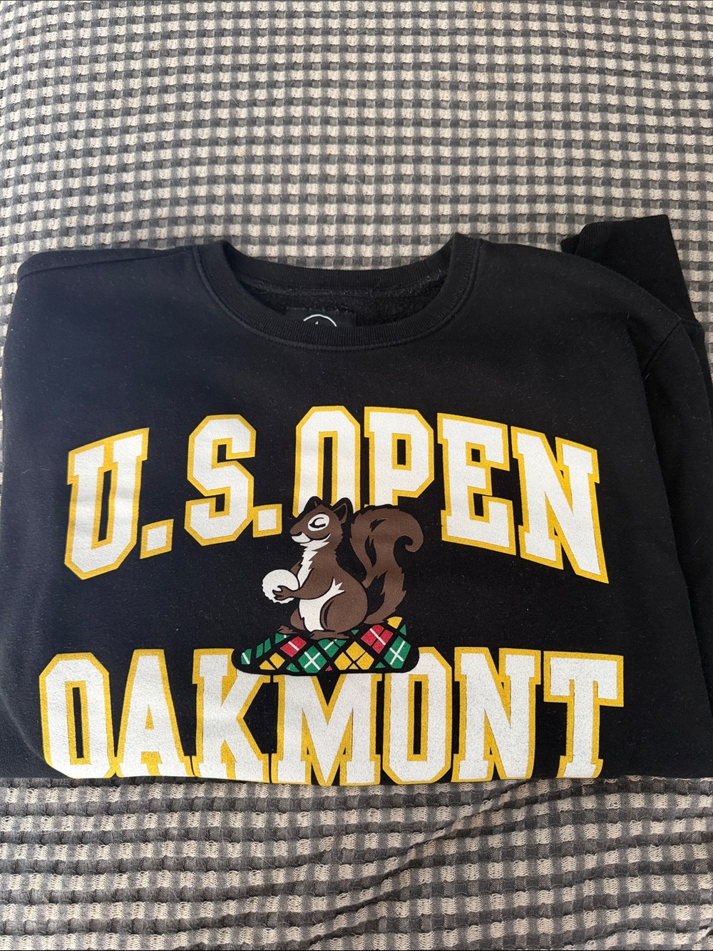 47 Black Crewneck Sweatshirt with Yellow and White Graphic